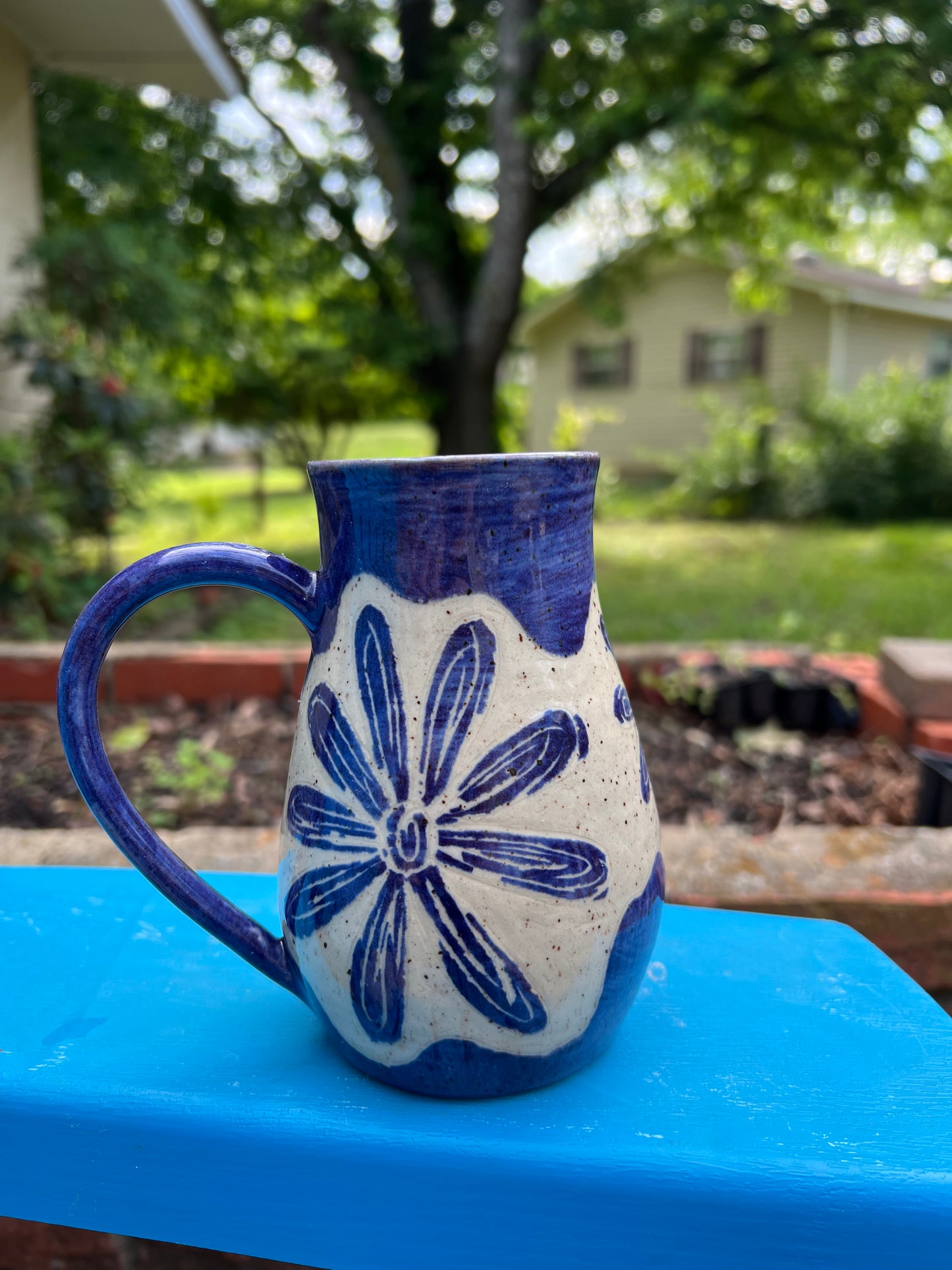 Purple Flower Sgraffito Mug