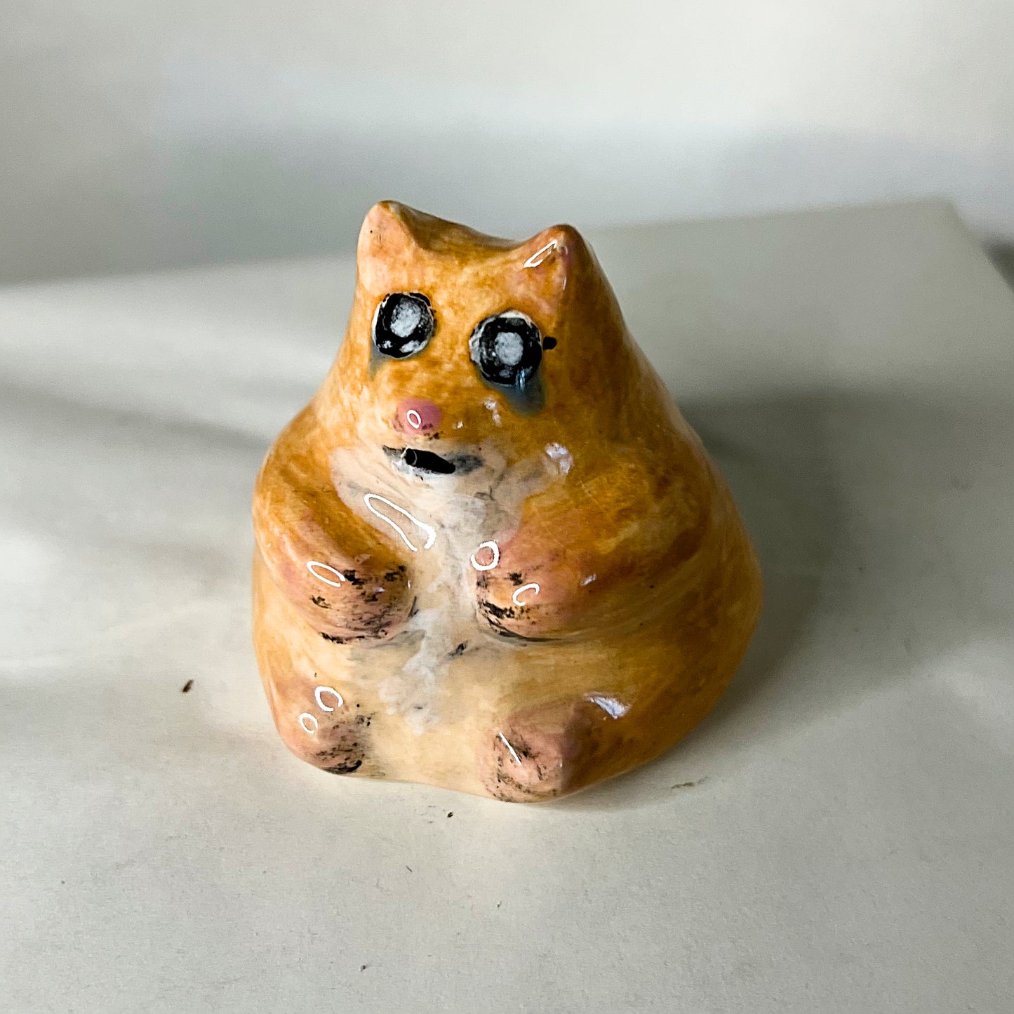 Messy Crying Fat Hamster Mini Ceramic Pottery Figurine Decor