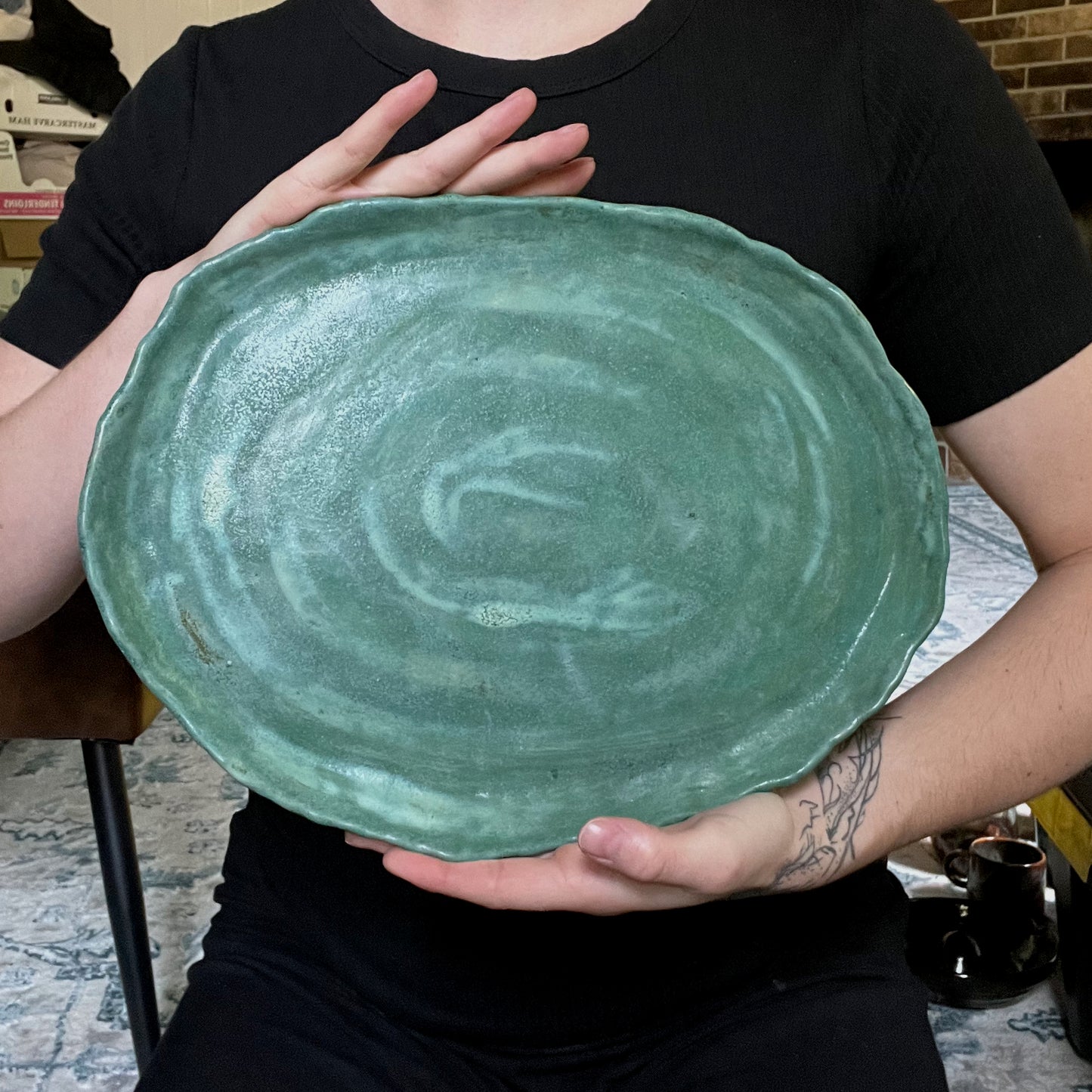 Turquoise Pottery Accent Tray Large Platter