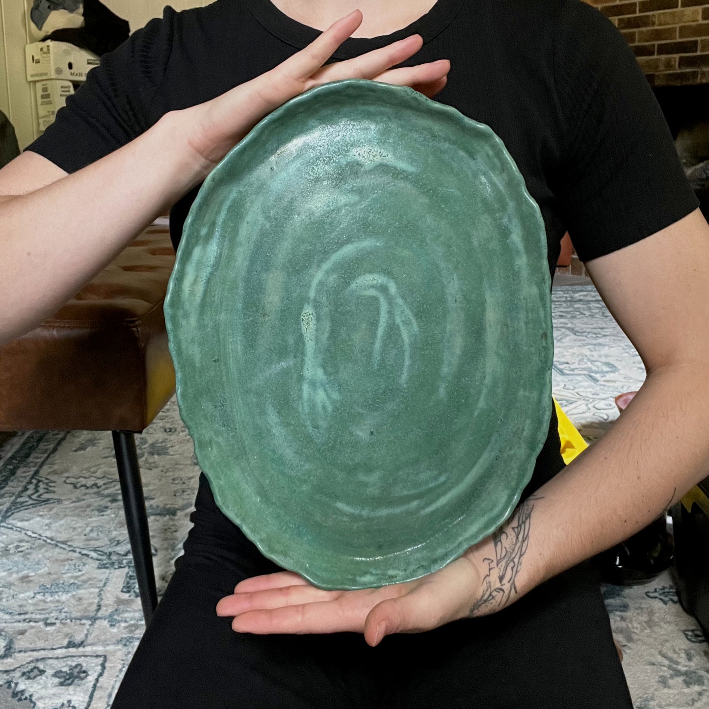 Turquoise Pottery Accent Tray Large Platter