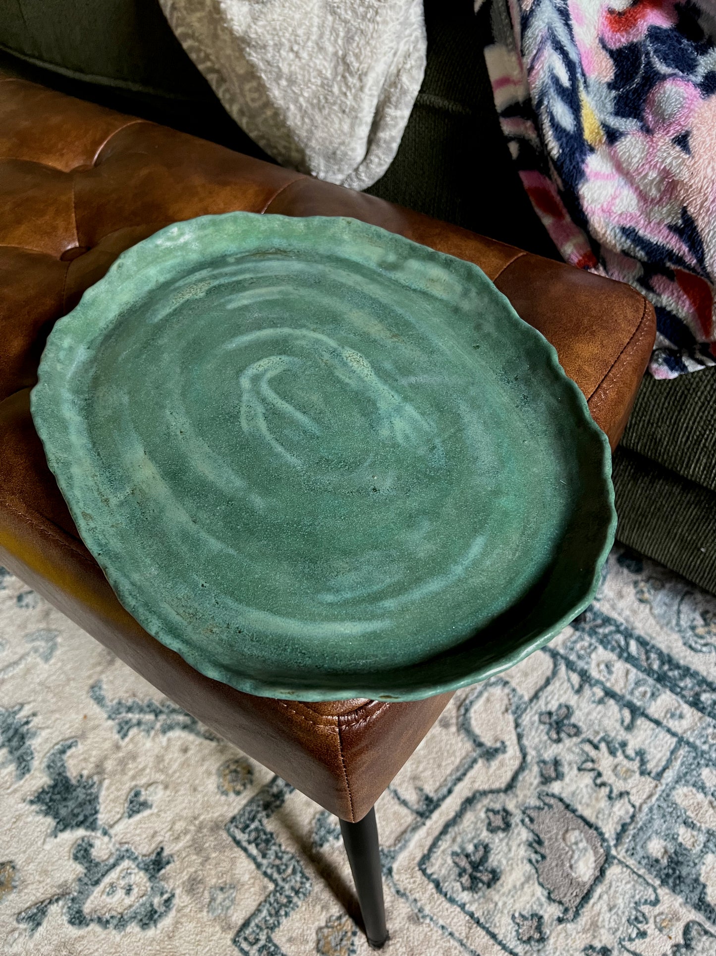 Turquoise Pottery Accent Tray Large Platter