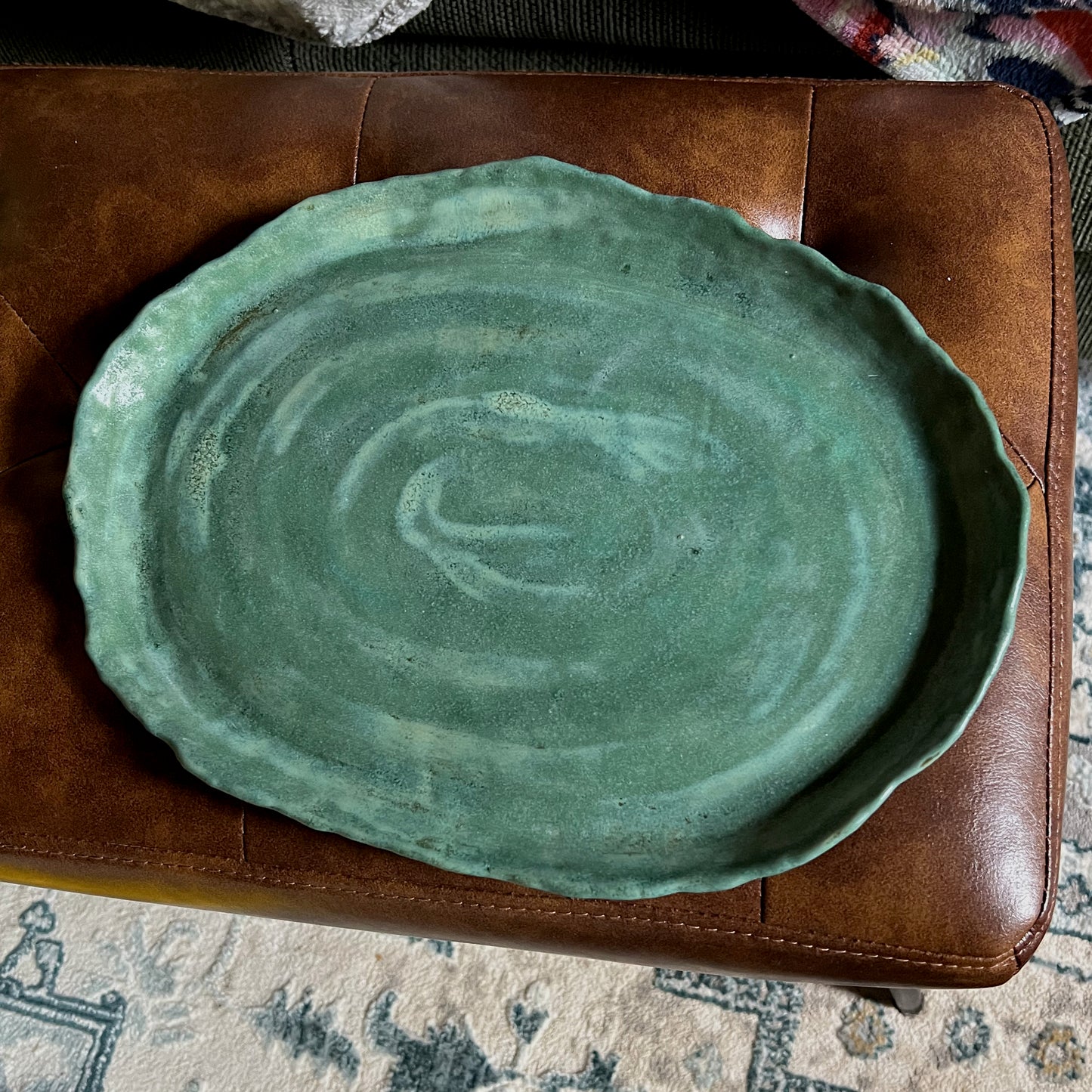 Turquoise Pottery Accent Tray Large Platter