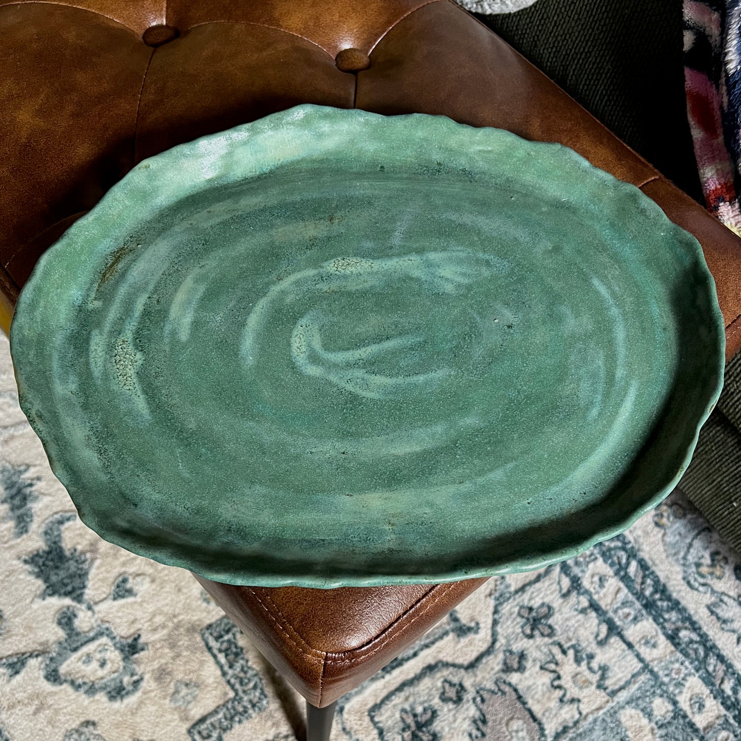 Turquoise Pottery Accent Tray Large Platter