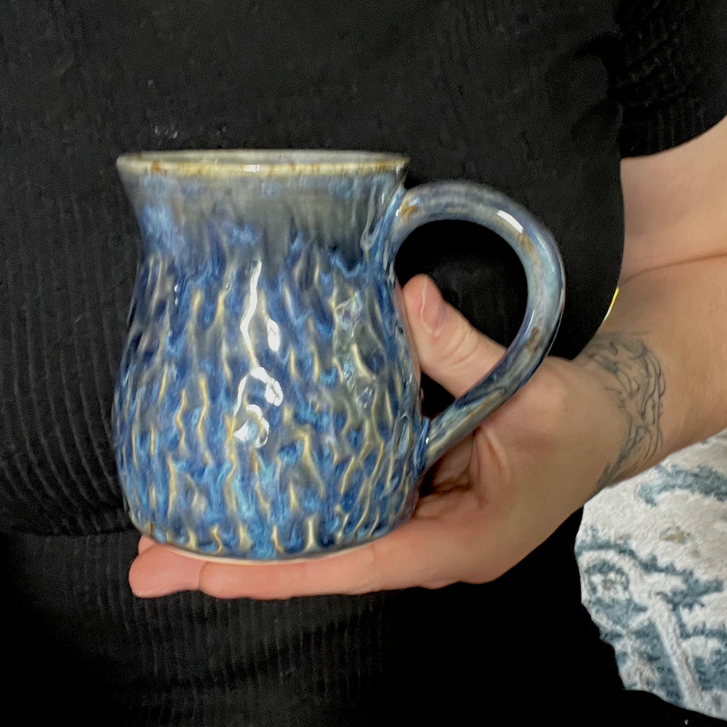 Carved Blue Ripple Mug