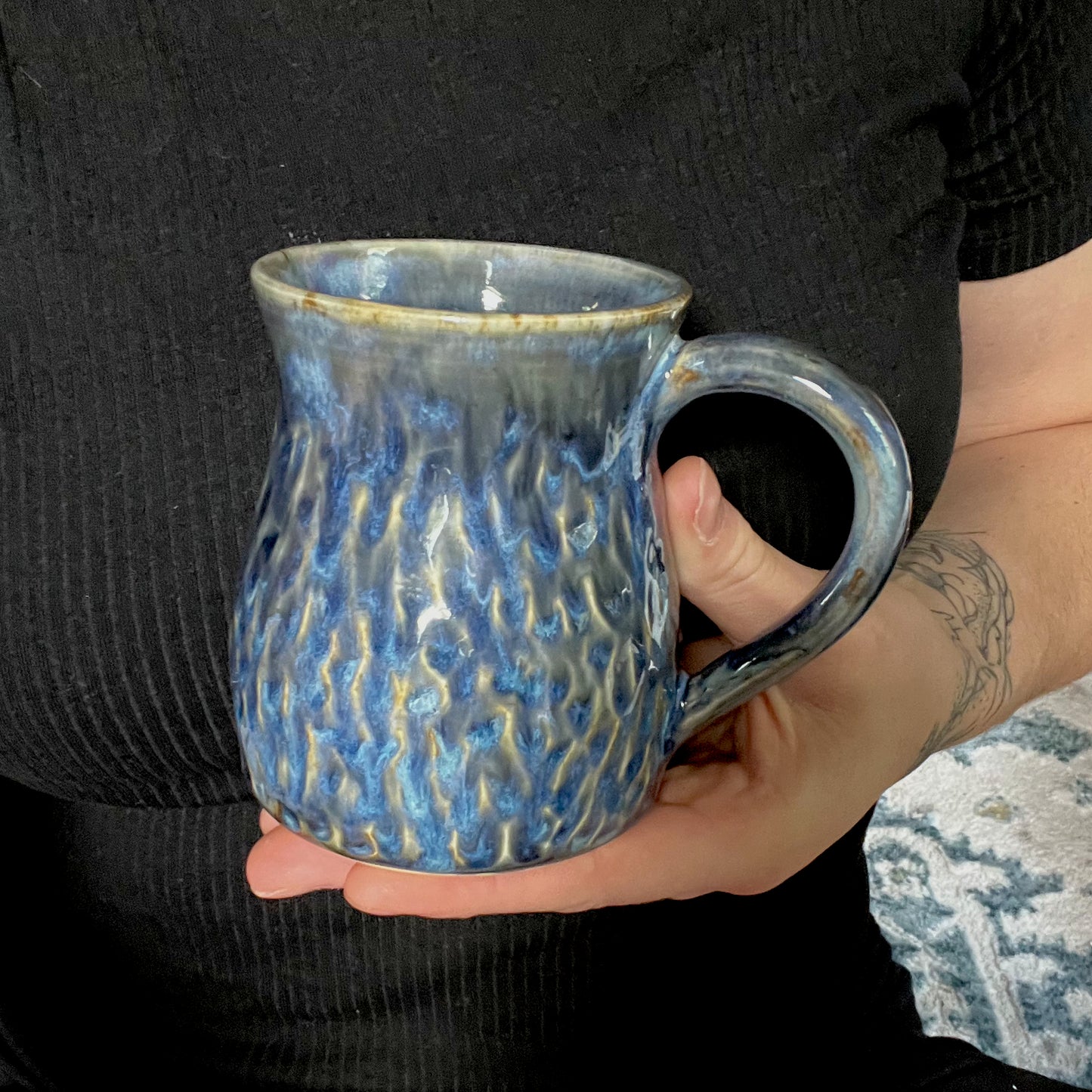 Carved Blue Ripple Mug