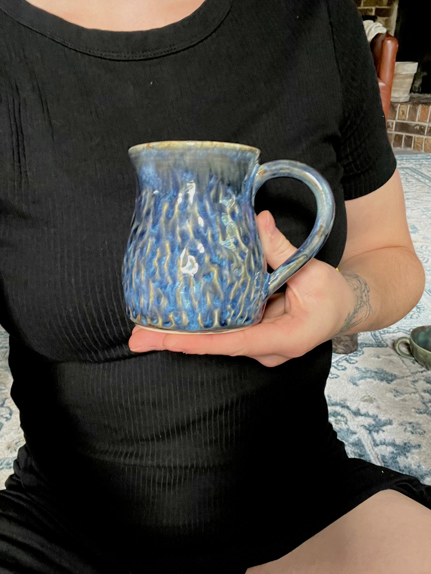 Carved Blue Ripple Mug