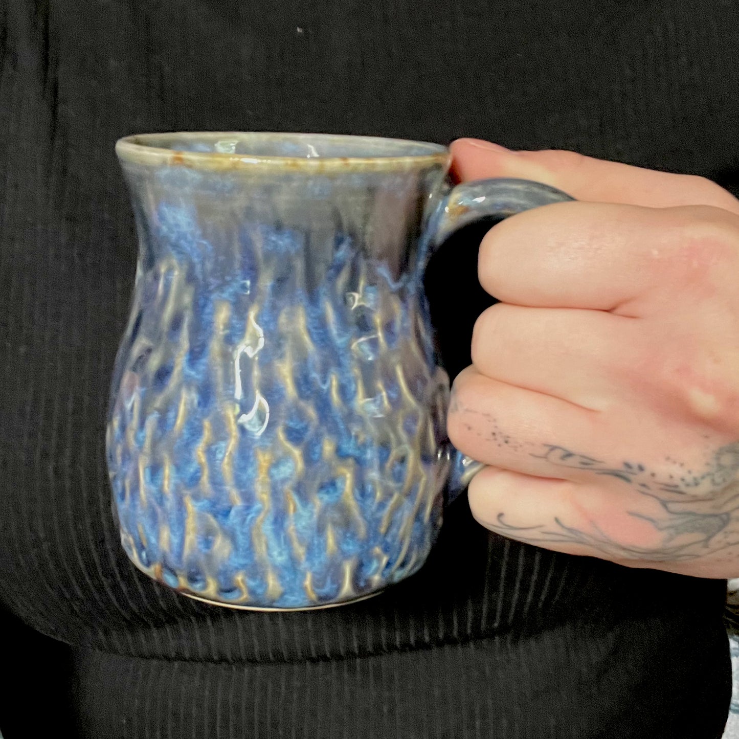 Carved Blue Ripple Mug