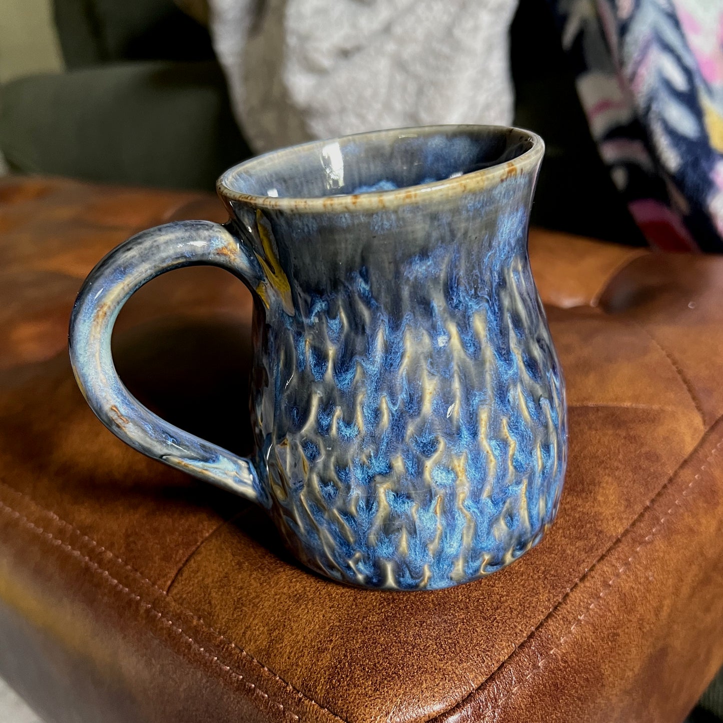 Carved Blue Ripple Mug