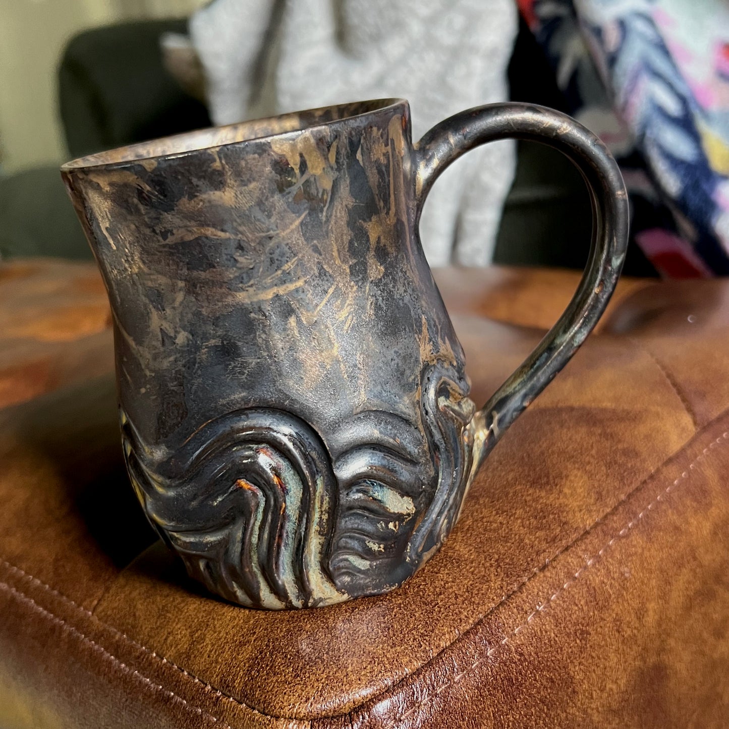 Curvy Carved Metallic Ceramic Mug