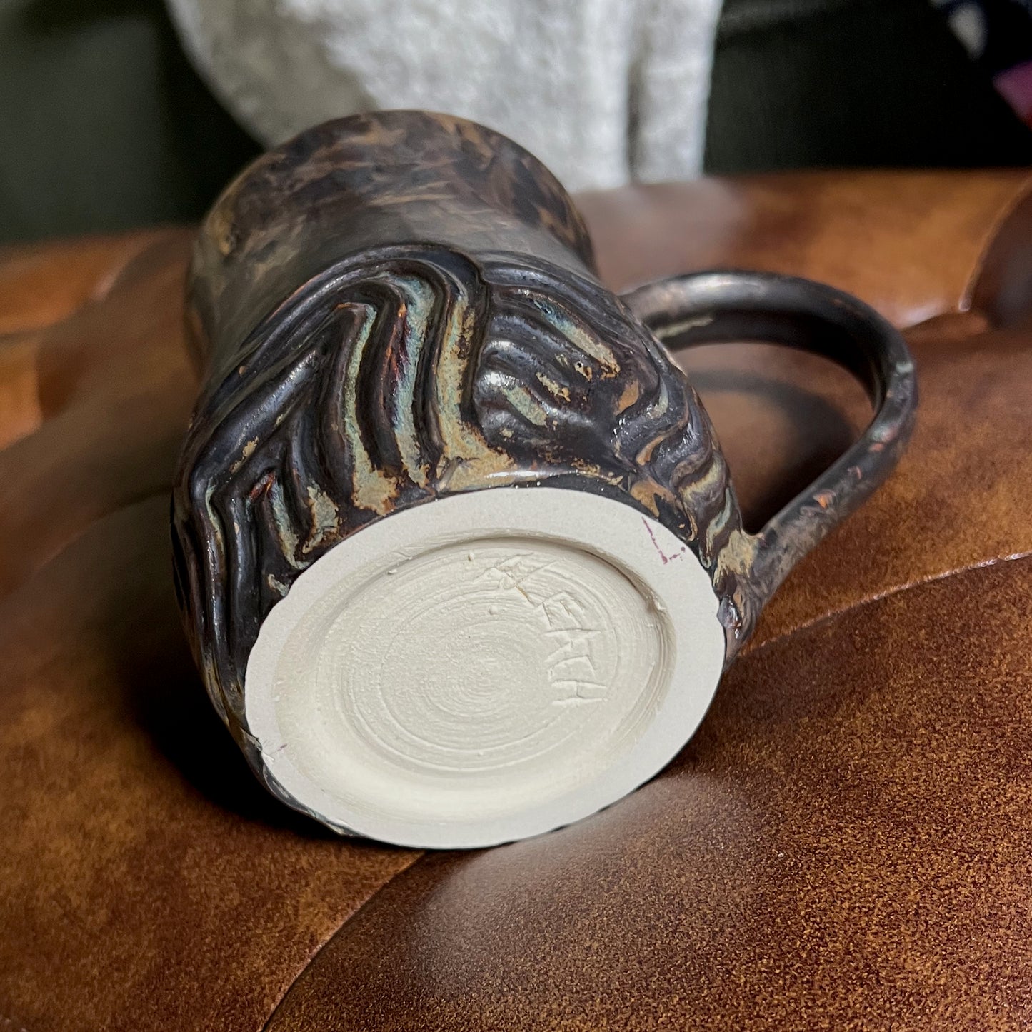 Curvy Carved Metallic Ceramic Mug