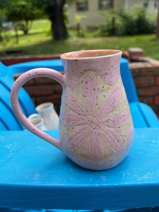 Pink Flower Sgraffito Mug