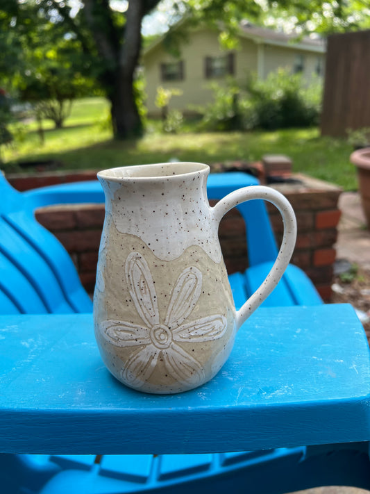 Neutral White Flower Sgraffito Mug 3