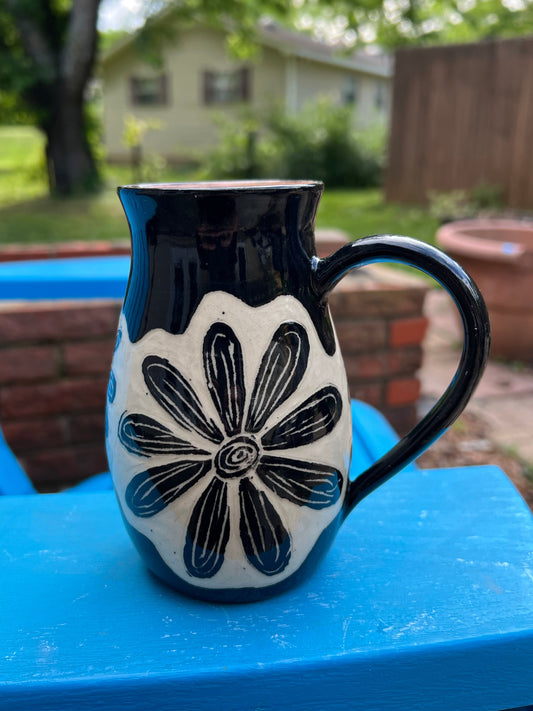 Black Flower Sgraffito Mug 1
