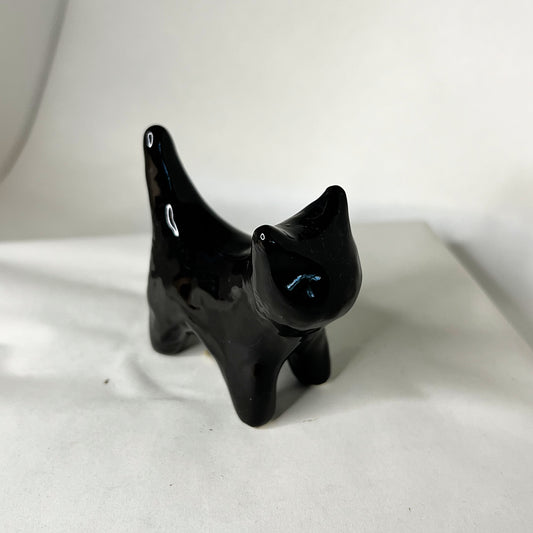 Mini Black Cat Pottery Figurine, Ceramic Cat