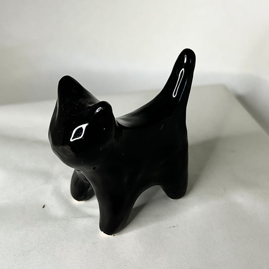 Mini Black Cat Pottery Figurine, Ceramic Cat