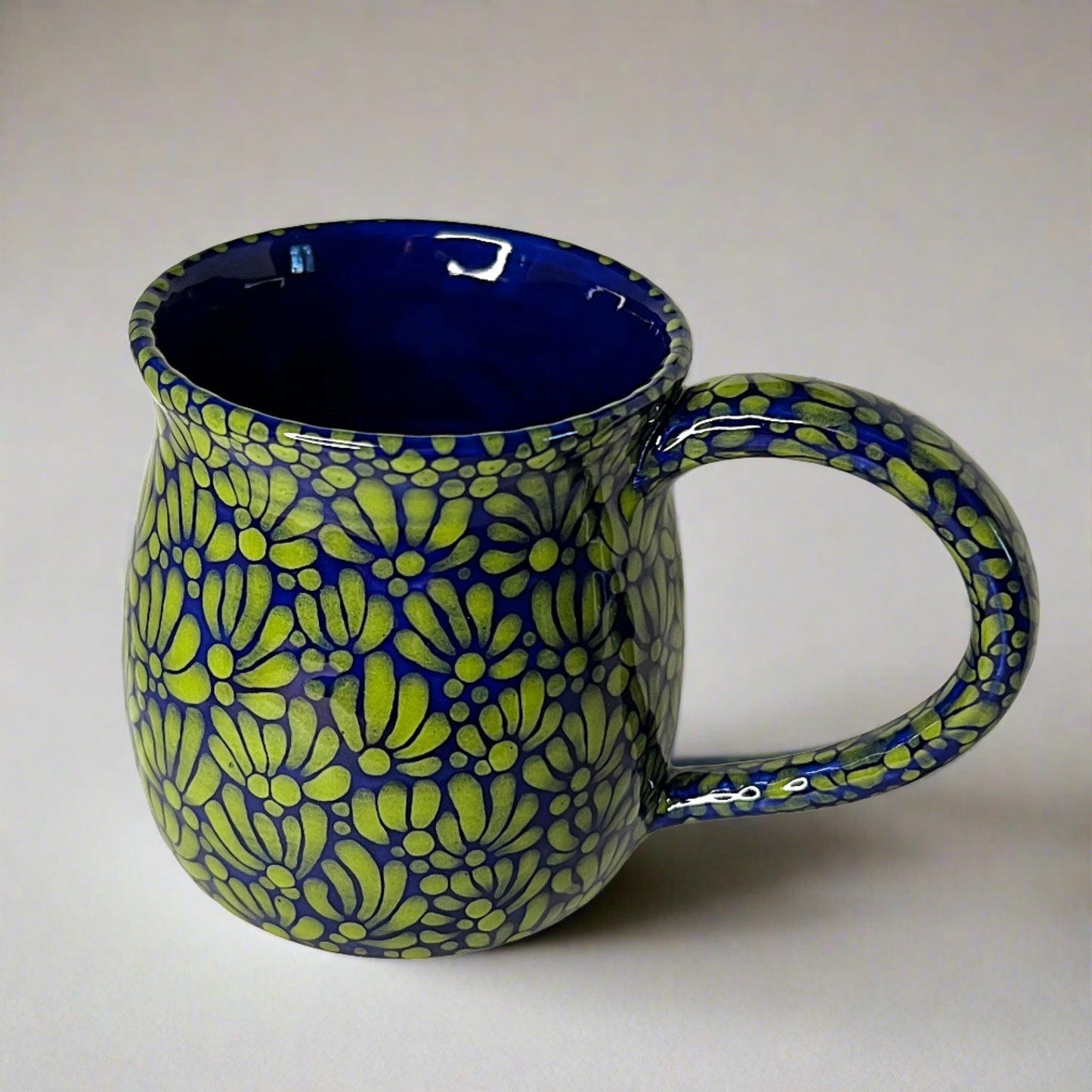 Blue Green Talavera Inspired Pottery Coffee Mug