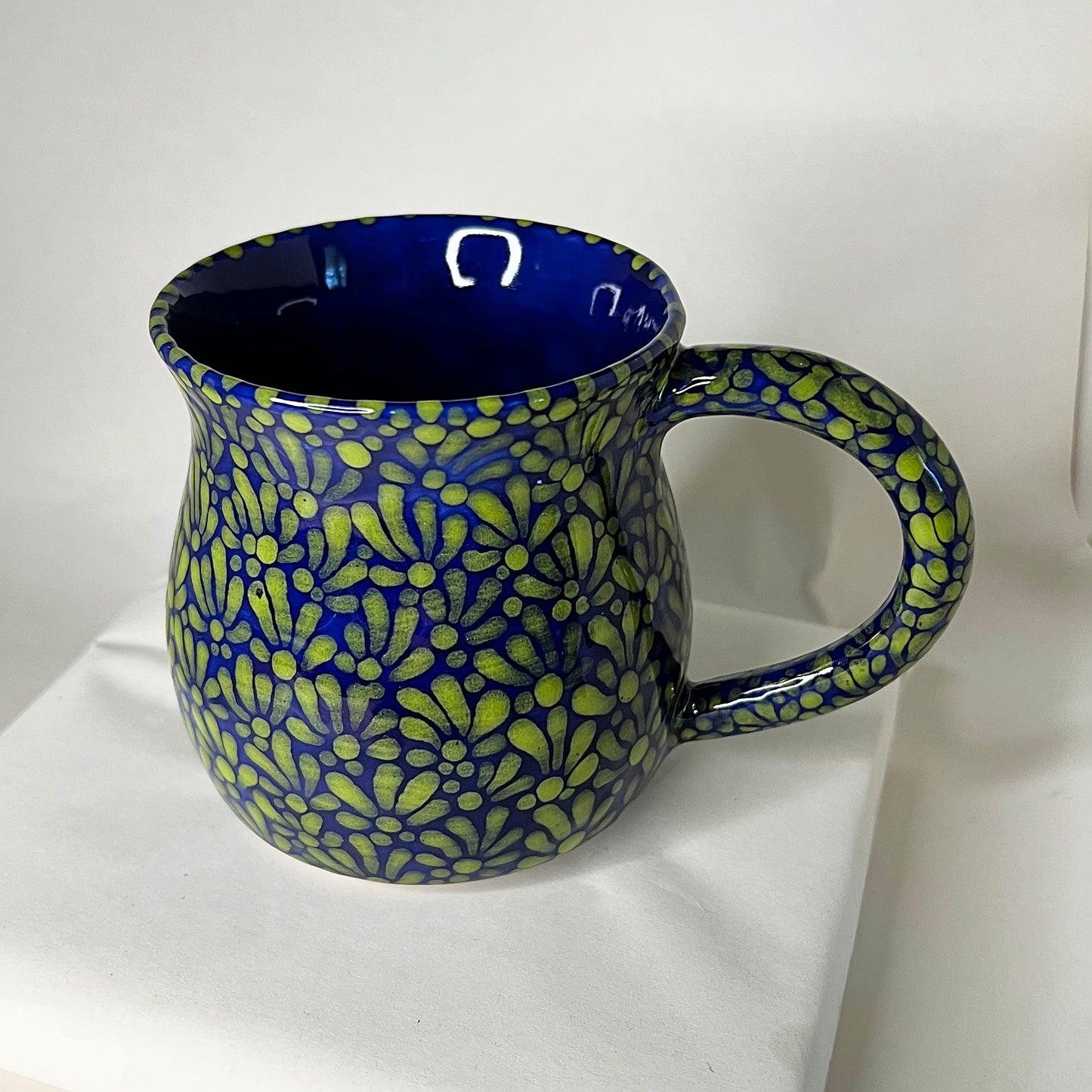 Blue Green Talavera Inspired Pottery Coffee Mug