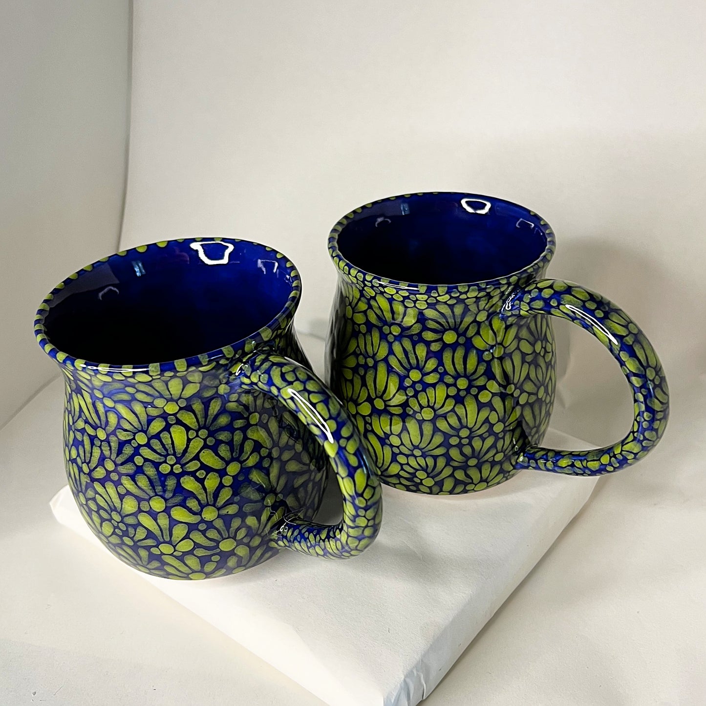 Blue Green Talavera Inspired Pottery Coffee Mug