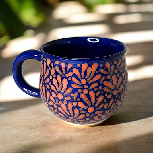 Pink and Blue Talavera Inspired round coffee mug