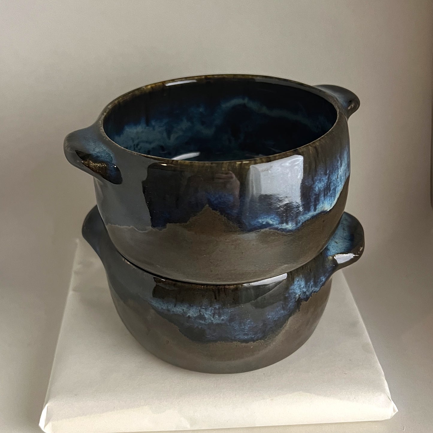 Blue Ripple Chili Bowls Pottery Ramekins (Set of Two)