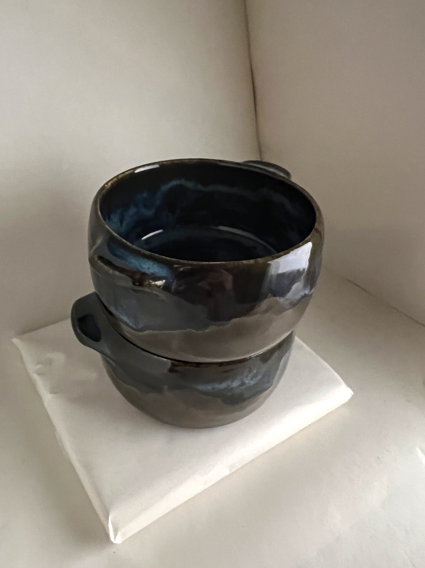 Blue Ripple Chili Bowls Pottery Ramekins (Set of Two)