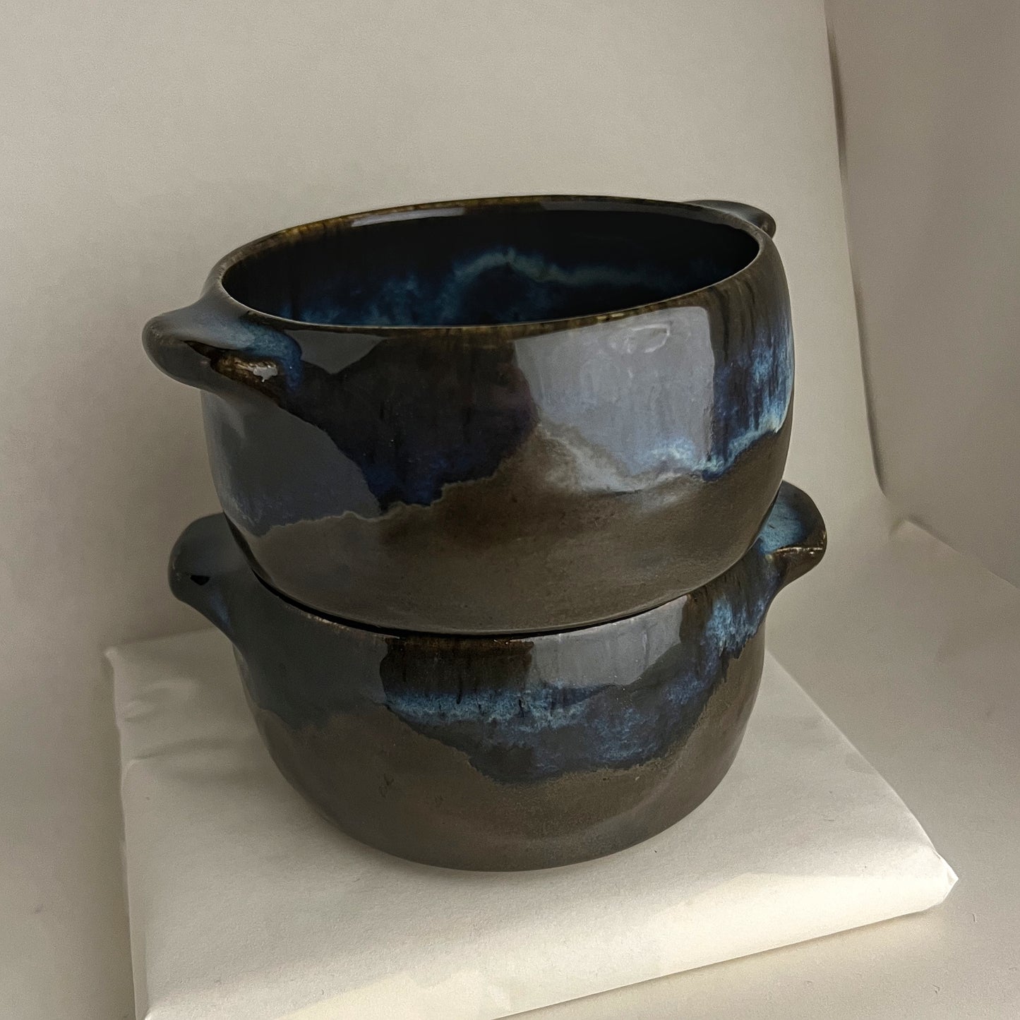 Blue Ripple Chili Bowls Pottery Ramekins (Set of Two)